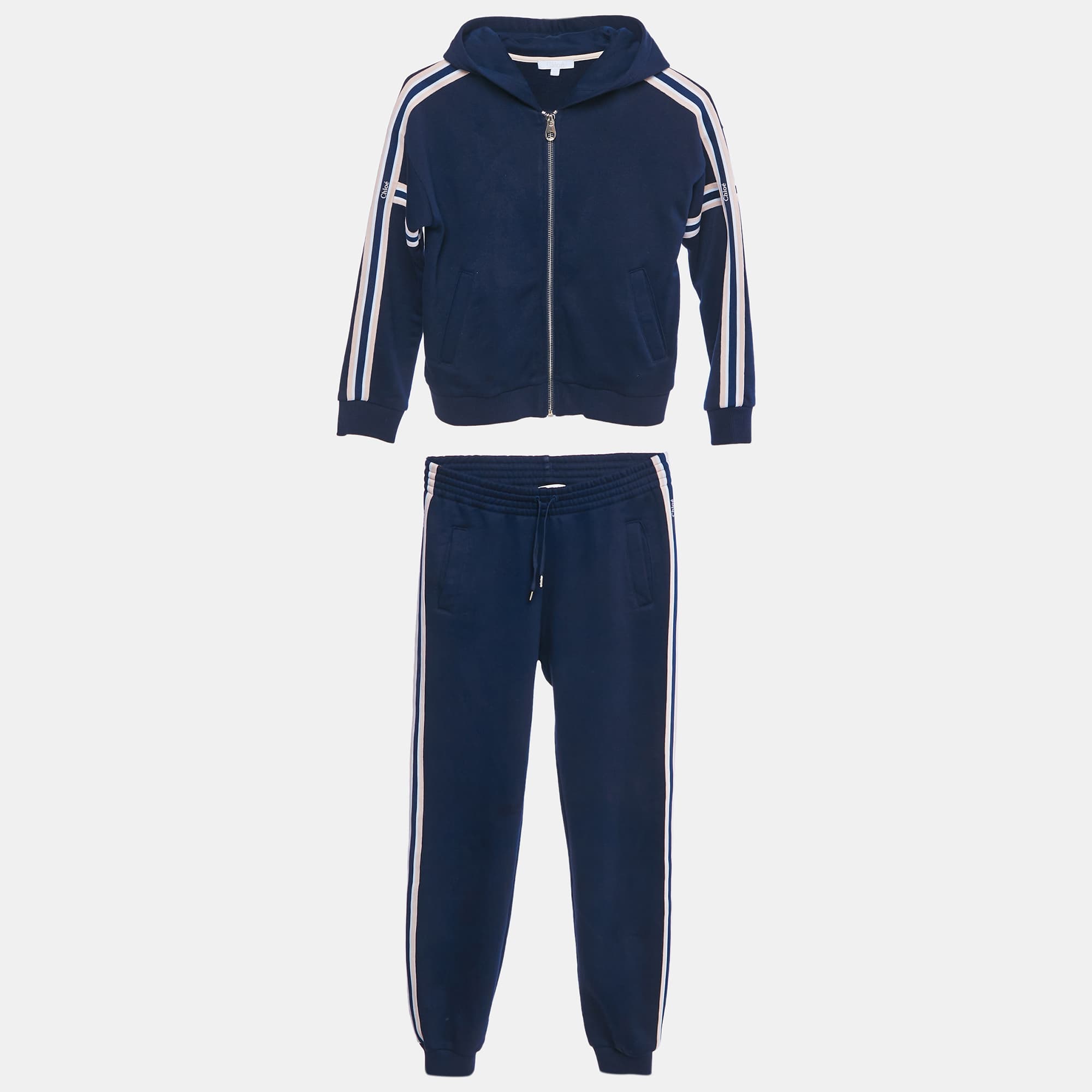 Chloe Kids Navy Blue Cotton Blend Logo Band Sweatshirt & Jogger Set 10/12Yrs