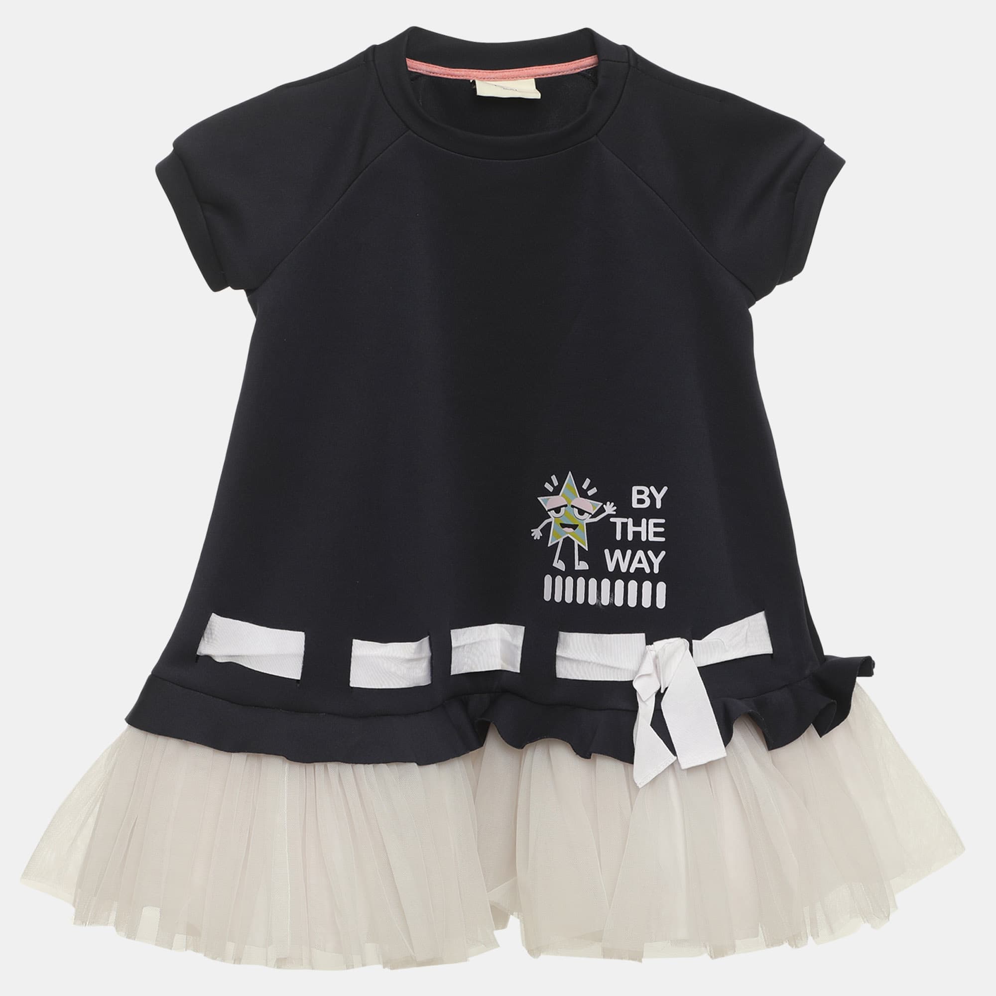 Fendi Navy Blue/White Jersey and Tulle Ruffled Dress 4 Yrs