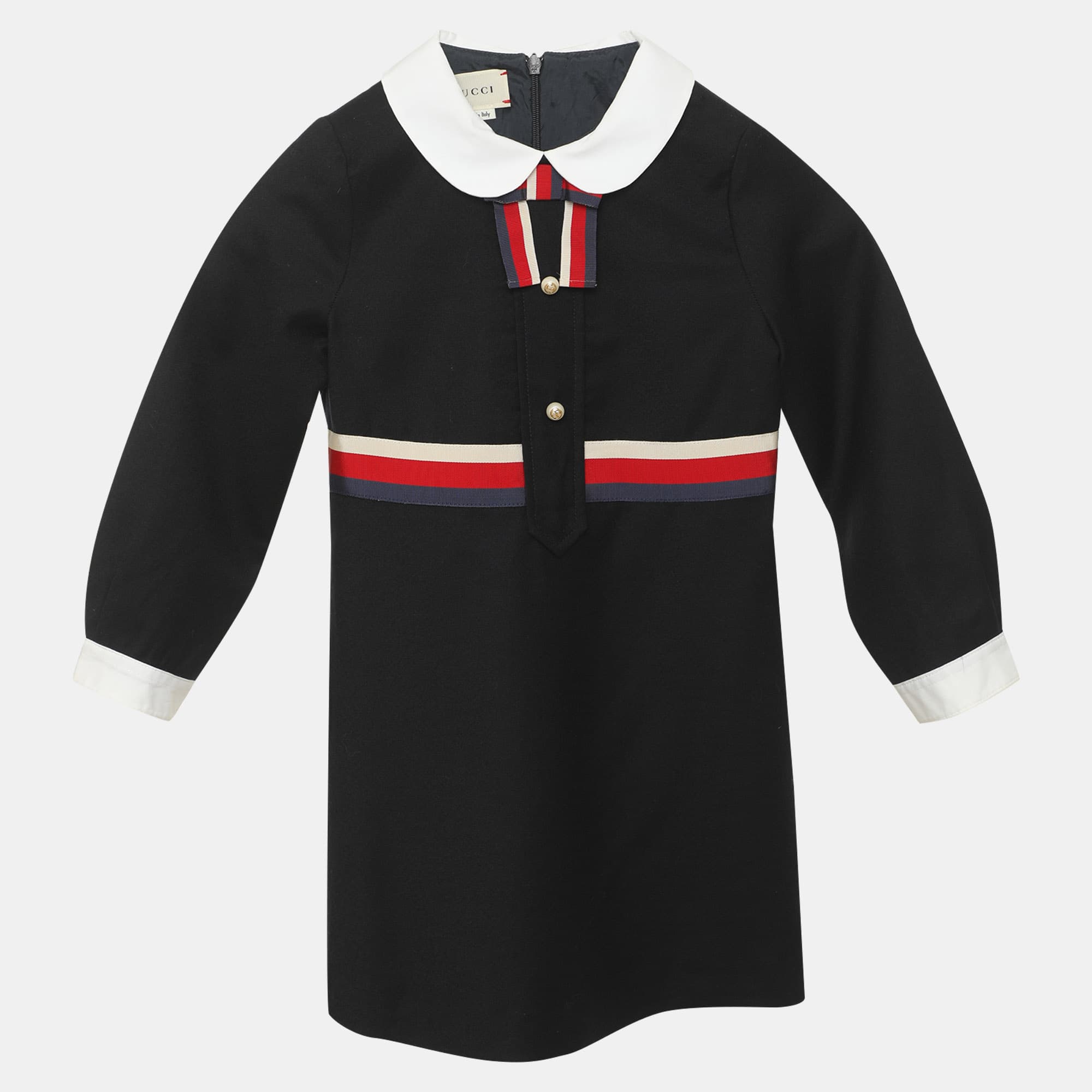 Gucci Navy Blue Wool and Cashmere Blend Sylvie Web Shirt Dress 4 Yrs