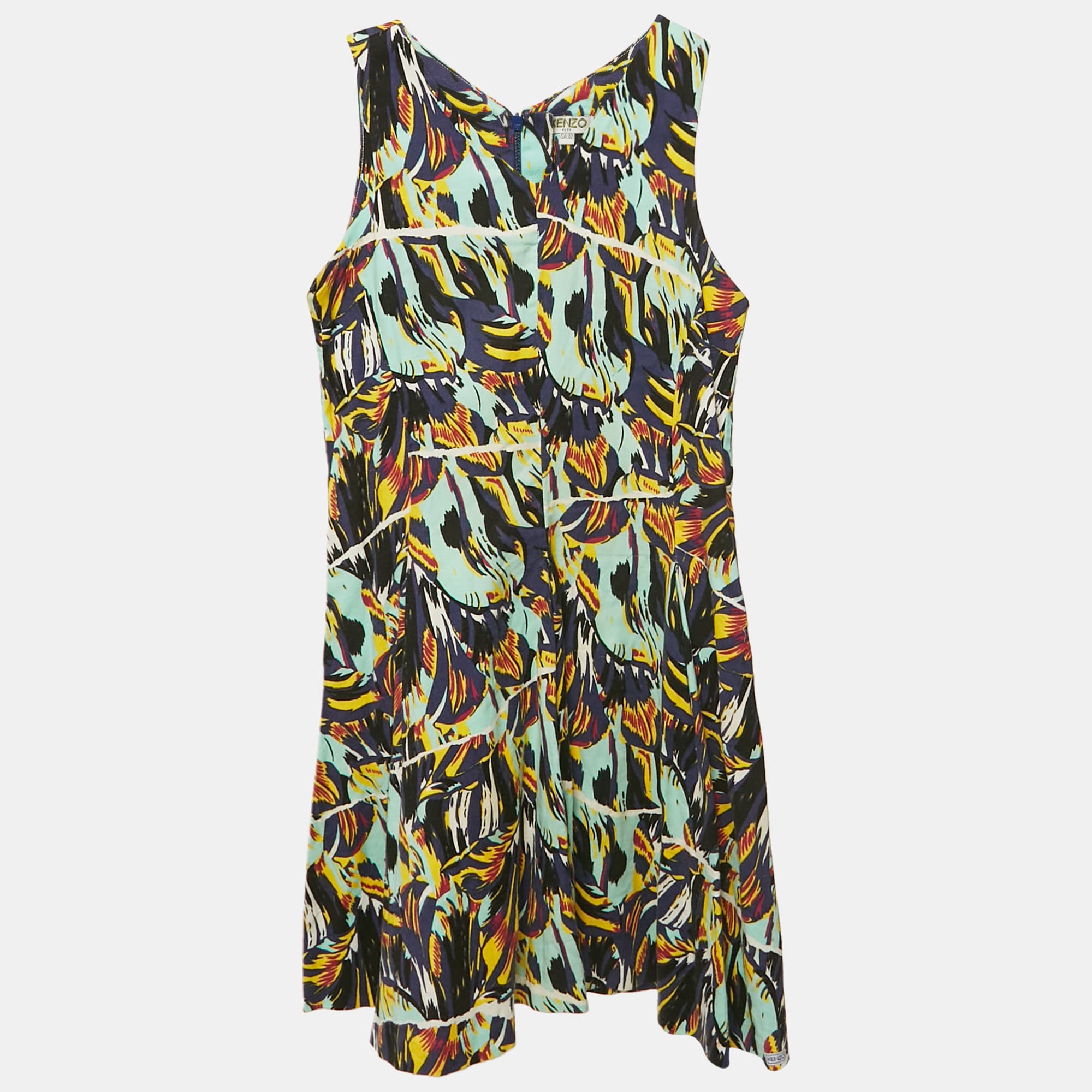 Kenzo Kids Multicolor Printed Cotton Sleeveless Dress 12 Yrs