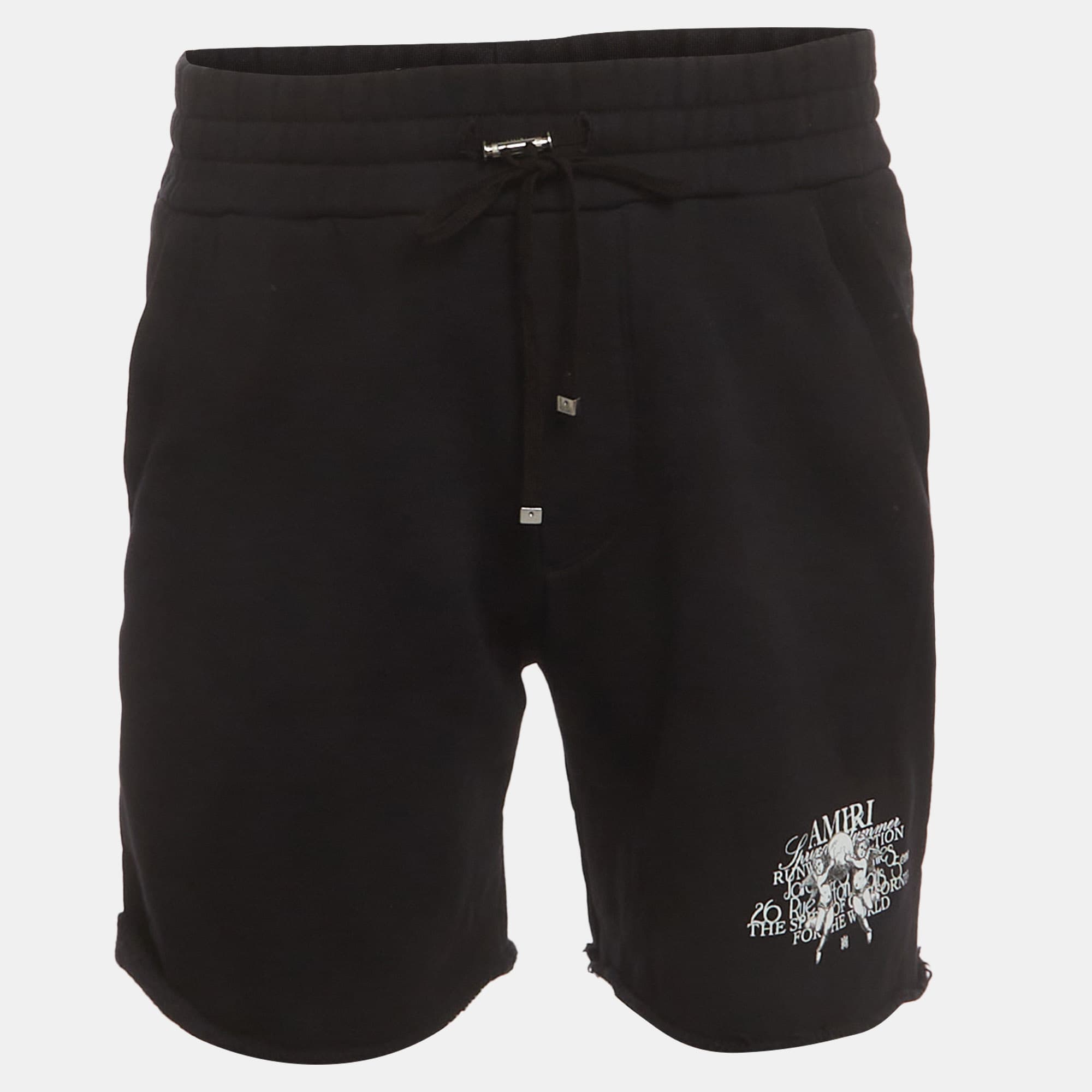 Amiri Black Logo Cherub Graphic Cotton Knit Shorts S