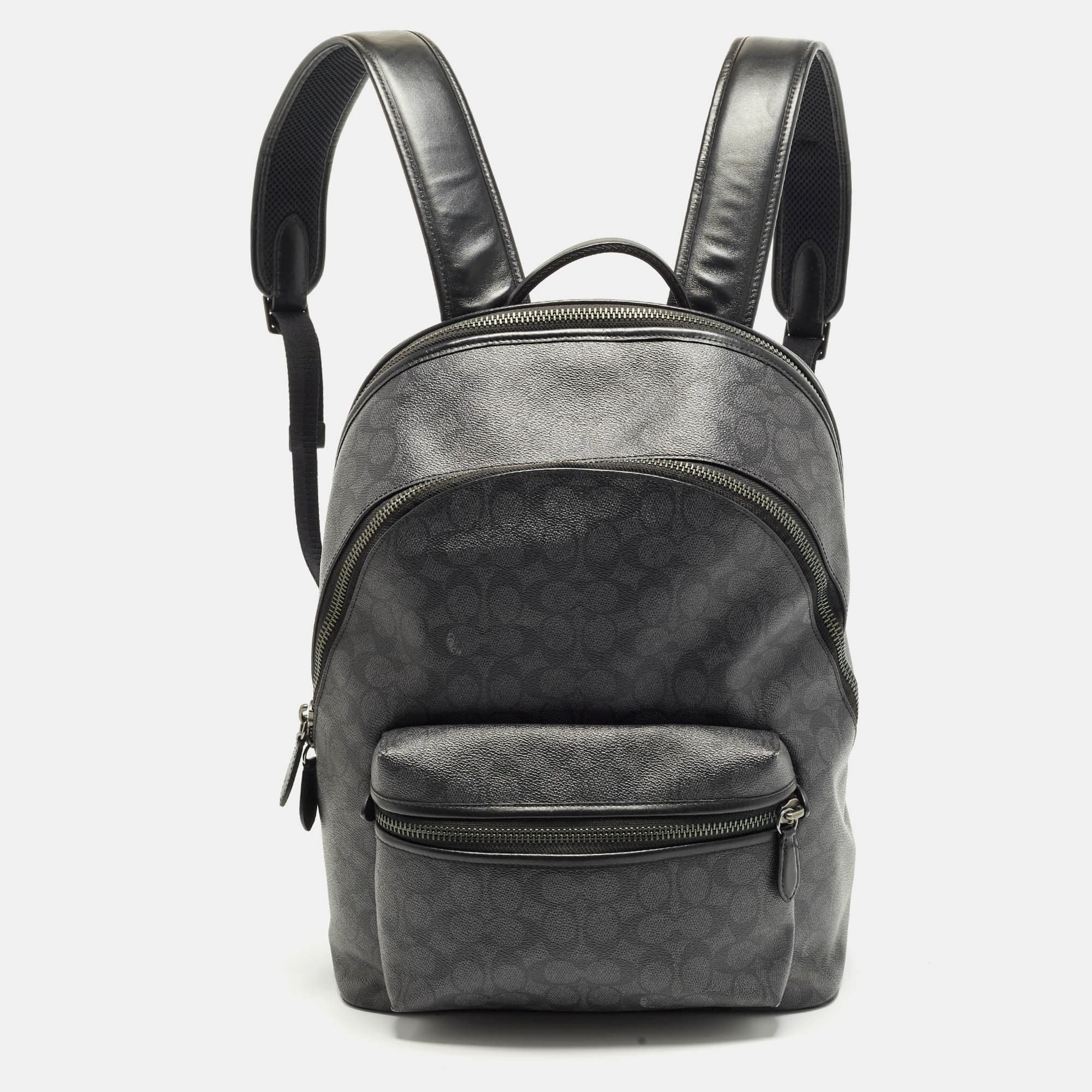 Coach Charter Black Signature Coated Canvas and Leather Backpack