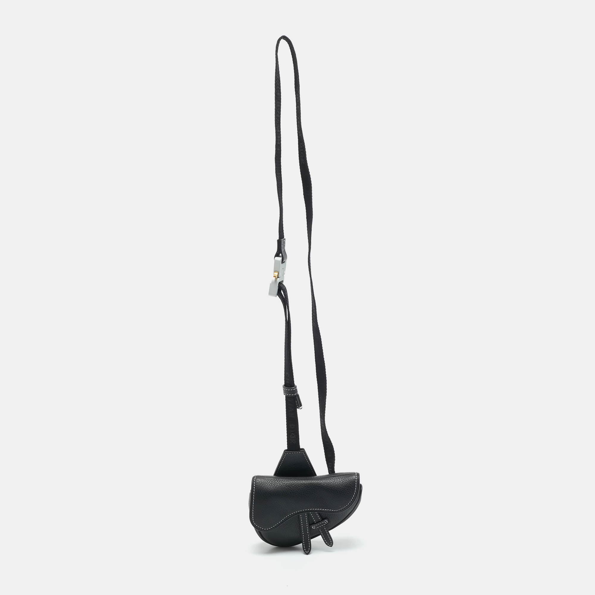 Dior x Sacai Saddle Black Leather Pouch Bag