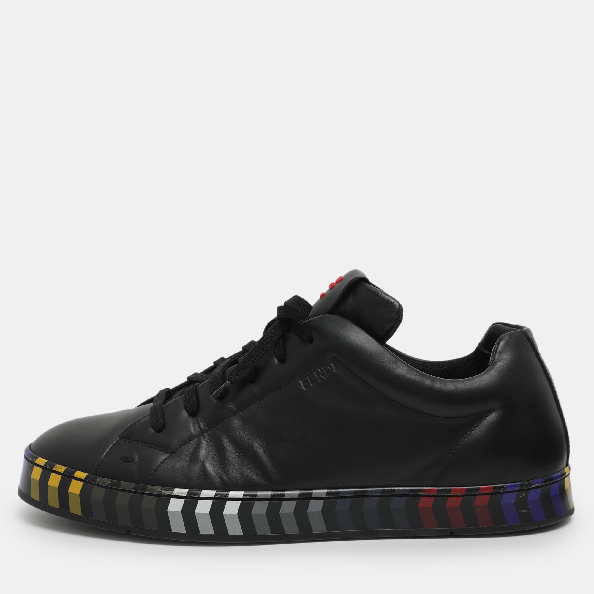 Fendi Size 43 Black Leather Low Top Sneakers
