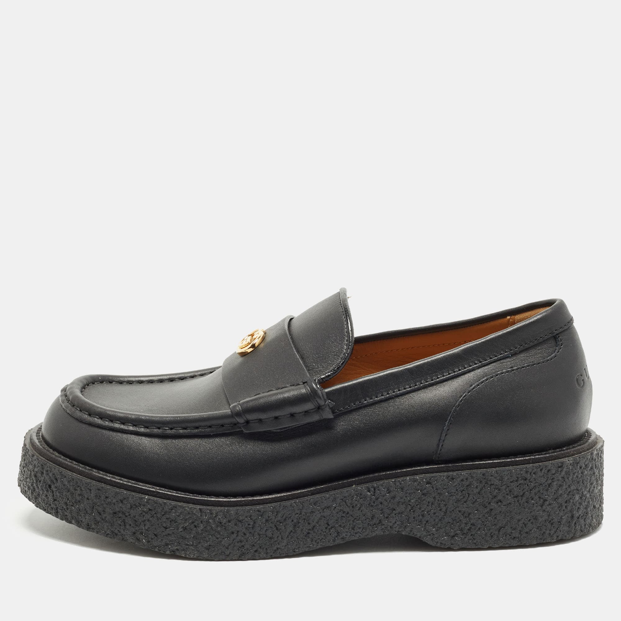 Gucci Interlocking G Size 41 Black Leather Loafers