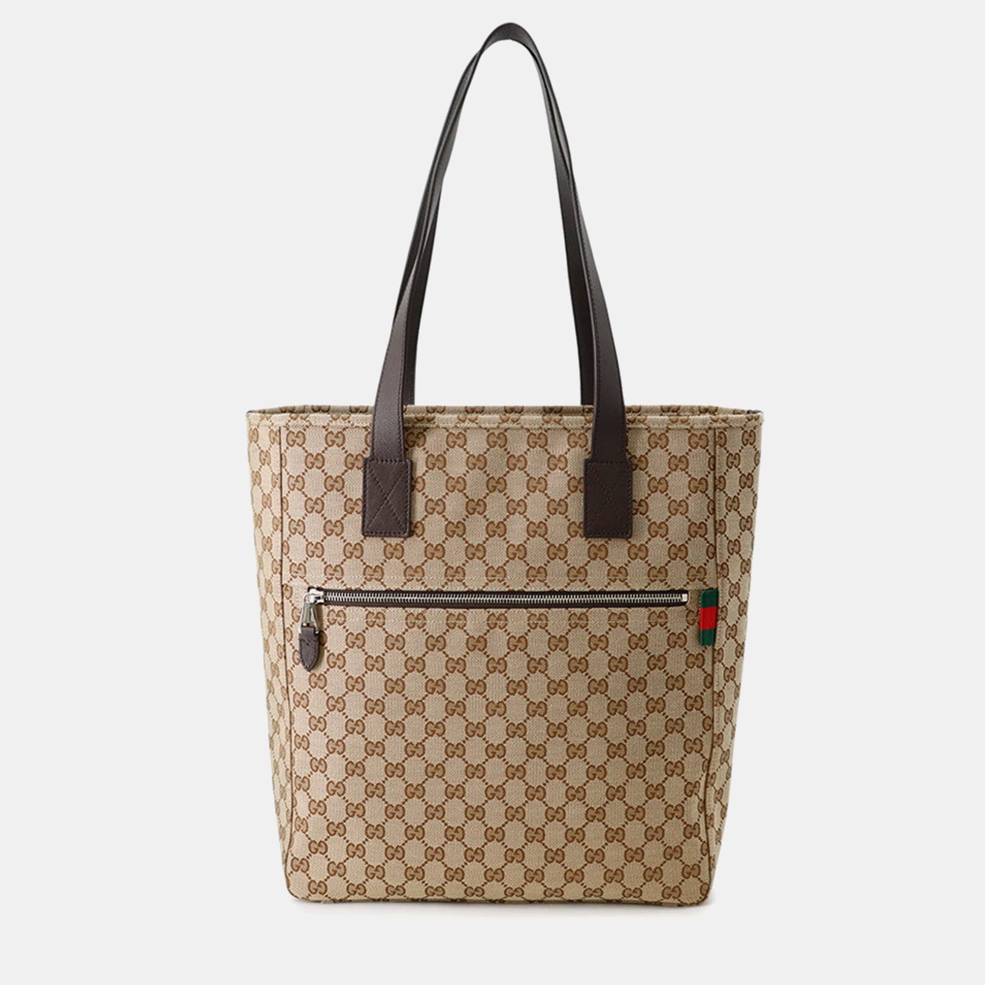 Gucci Neo Original Tote Beige Brown GG Canvas Leather Tote Bag