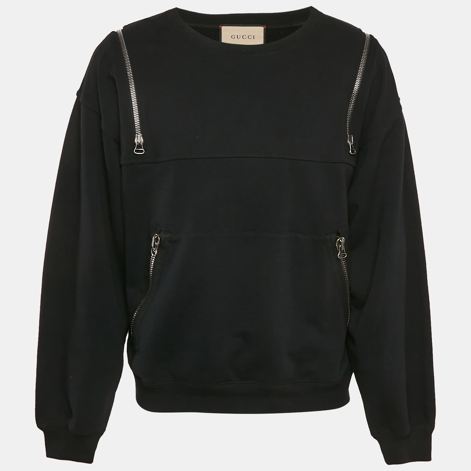 Gucci Black Printed Cotton Zip Detail Sweatshirt S