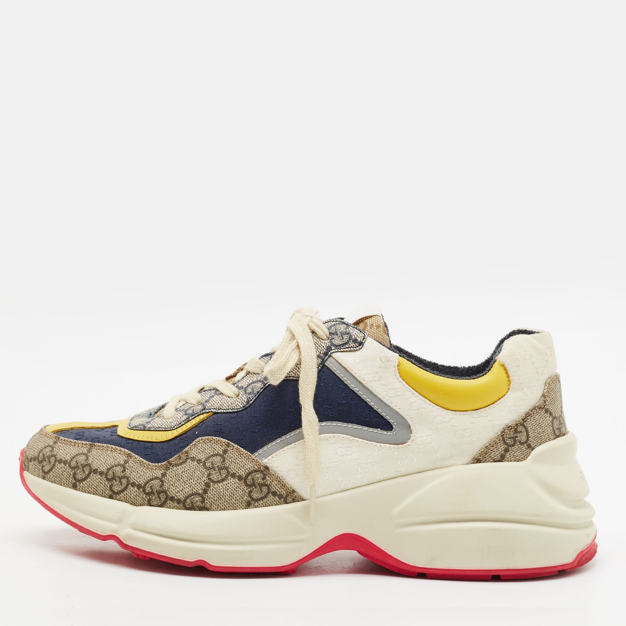 Gucci Rhyton Size 41 Multicolor GG Canvas Lace Up Sneakers