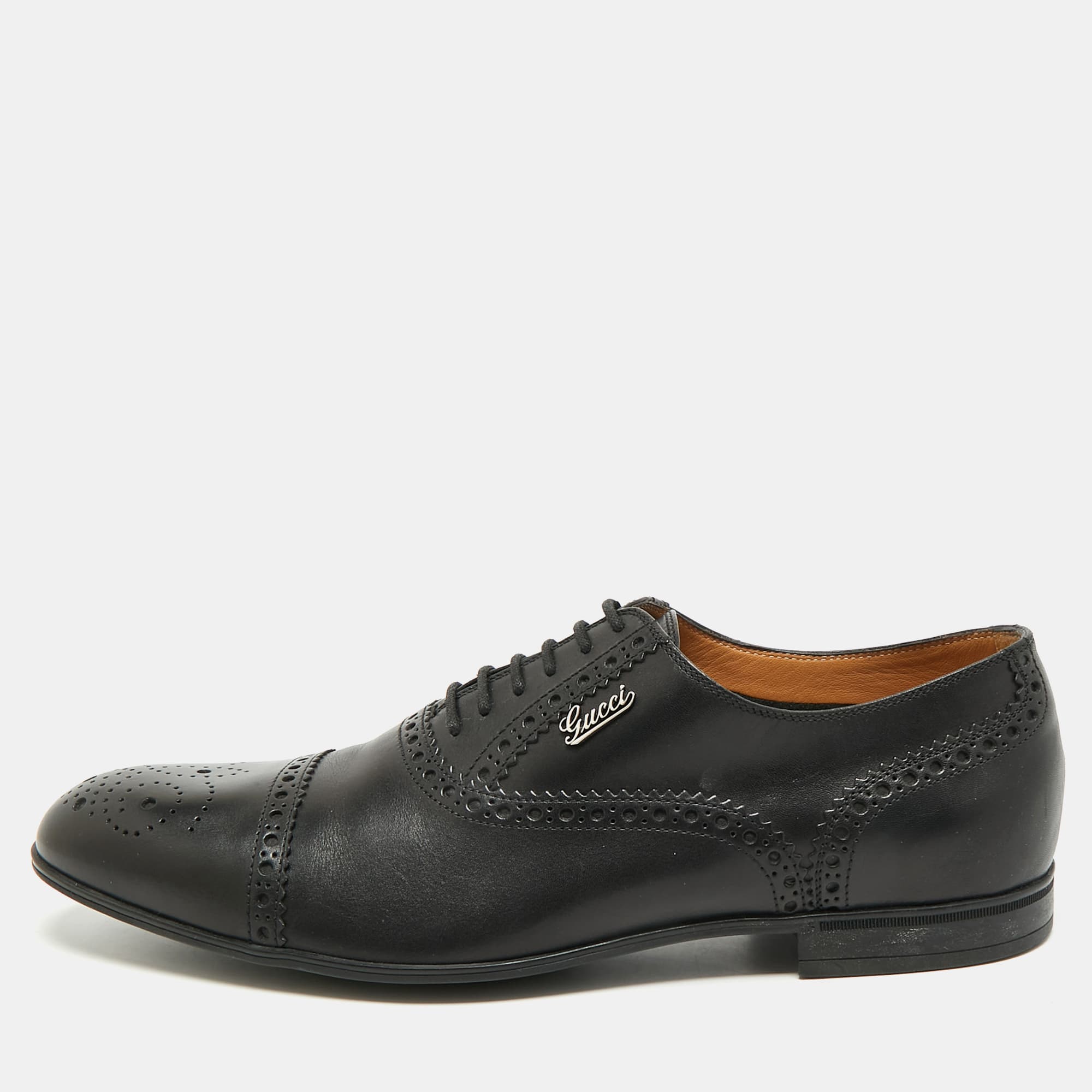 Gucci Size 41 Black Leather Lace Up Brogues