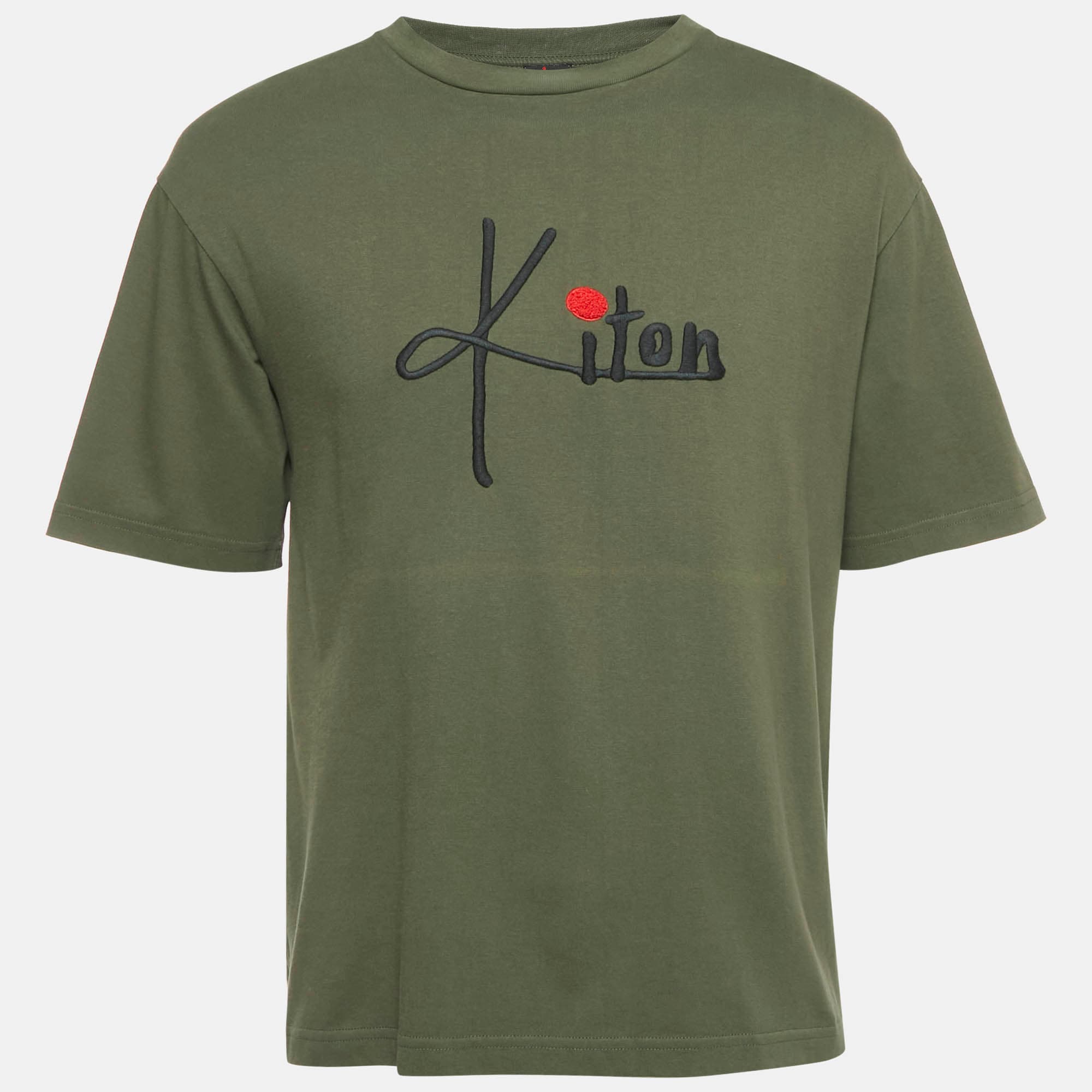 Kiton Olive Green Logo Embroidered Crewneck T-Shirt S