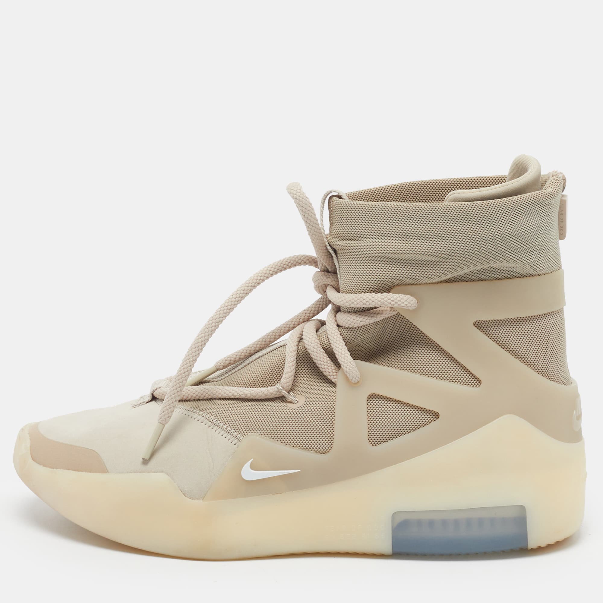 Nike x Fear of God 1 Oatmeal Size 42 Beige Mesh and Nubuck Leather High Top Sneakers