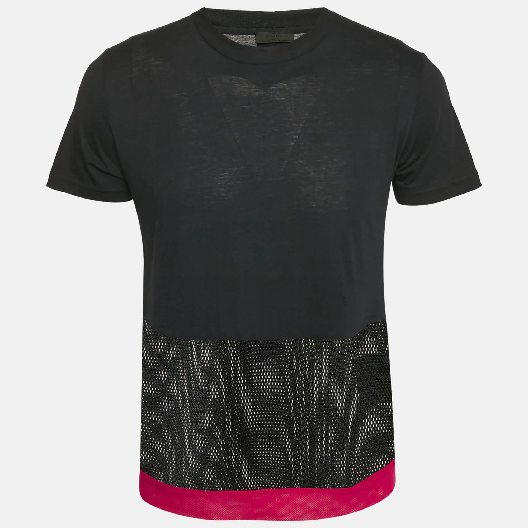 Prada Navy Blue Cotton Mesh Trimmed T-Shirt S