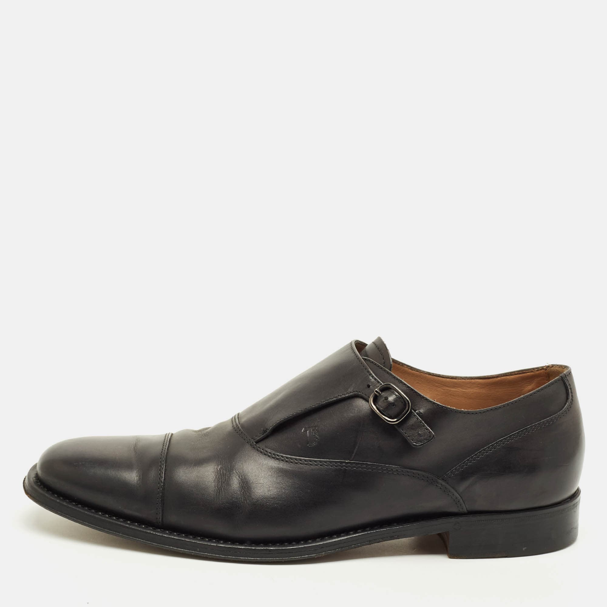 Tod's Size 44.5 Black Single Flap Monk Strap Shoes