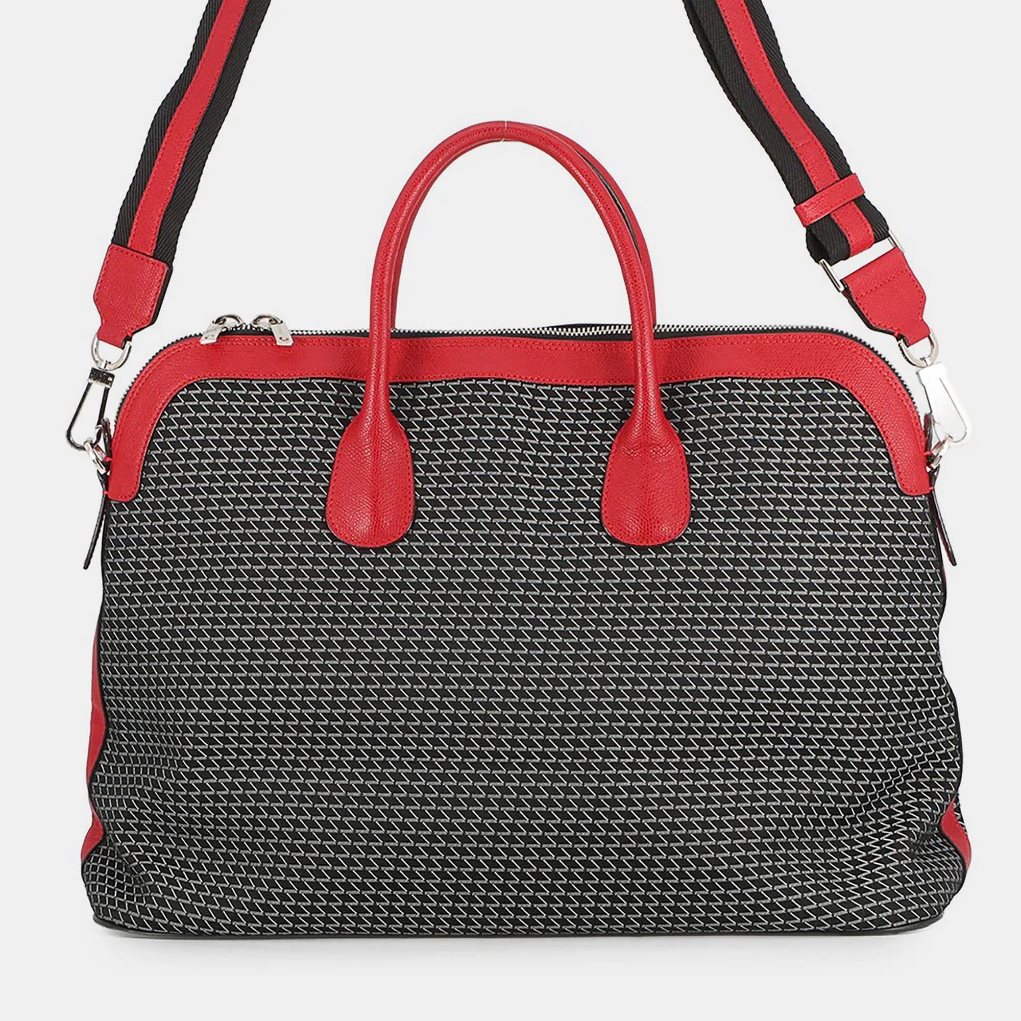 Valextra K-Val My Logo Travel Black/Red Canvas Leather Duffle Bag