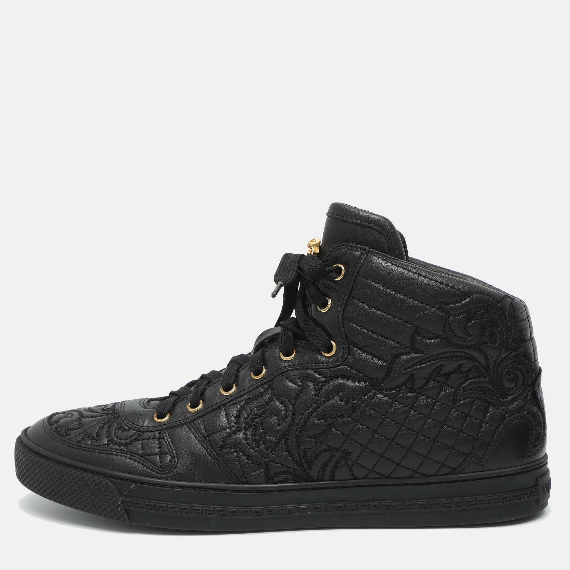 Versace Medusa Embellished Size 43 Black Leather High Top Sneakers