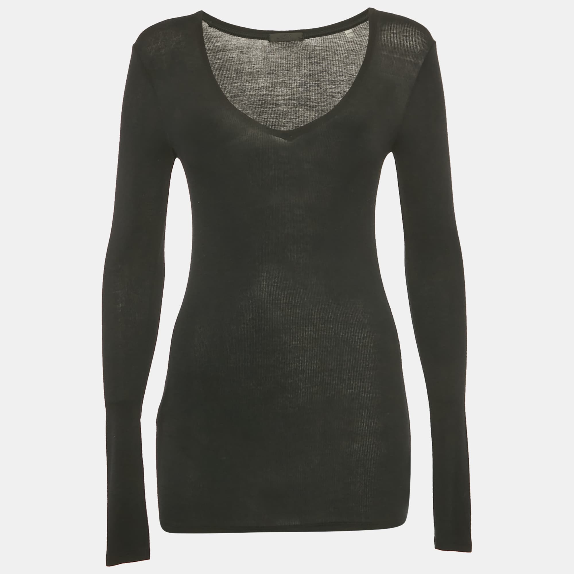 ATM Black Rib Knit V-Neck Top XS