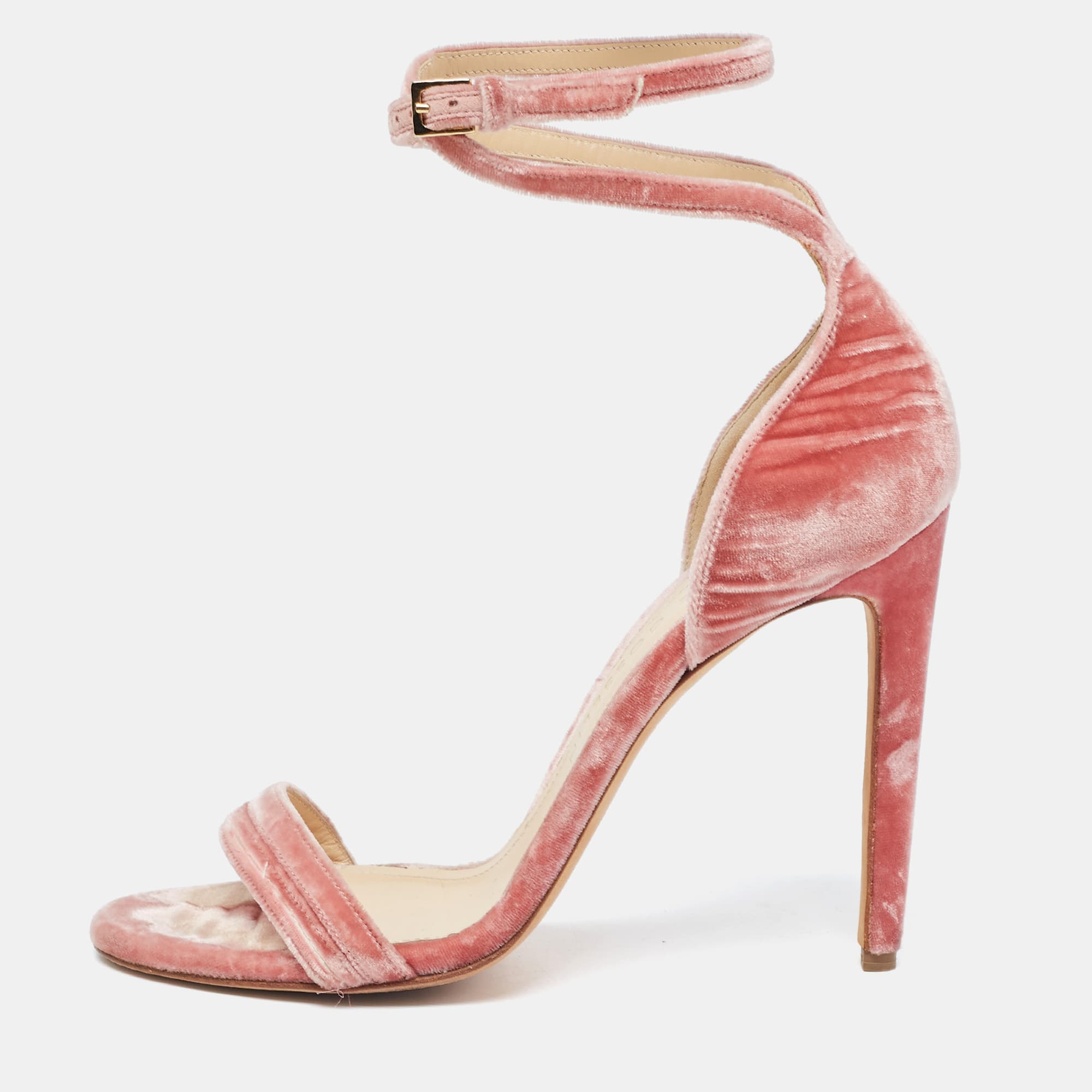 Chlo&eacute; Pink Velvet Ankle Strap Sandals Size 40