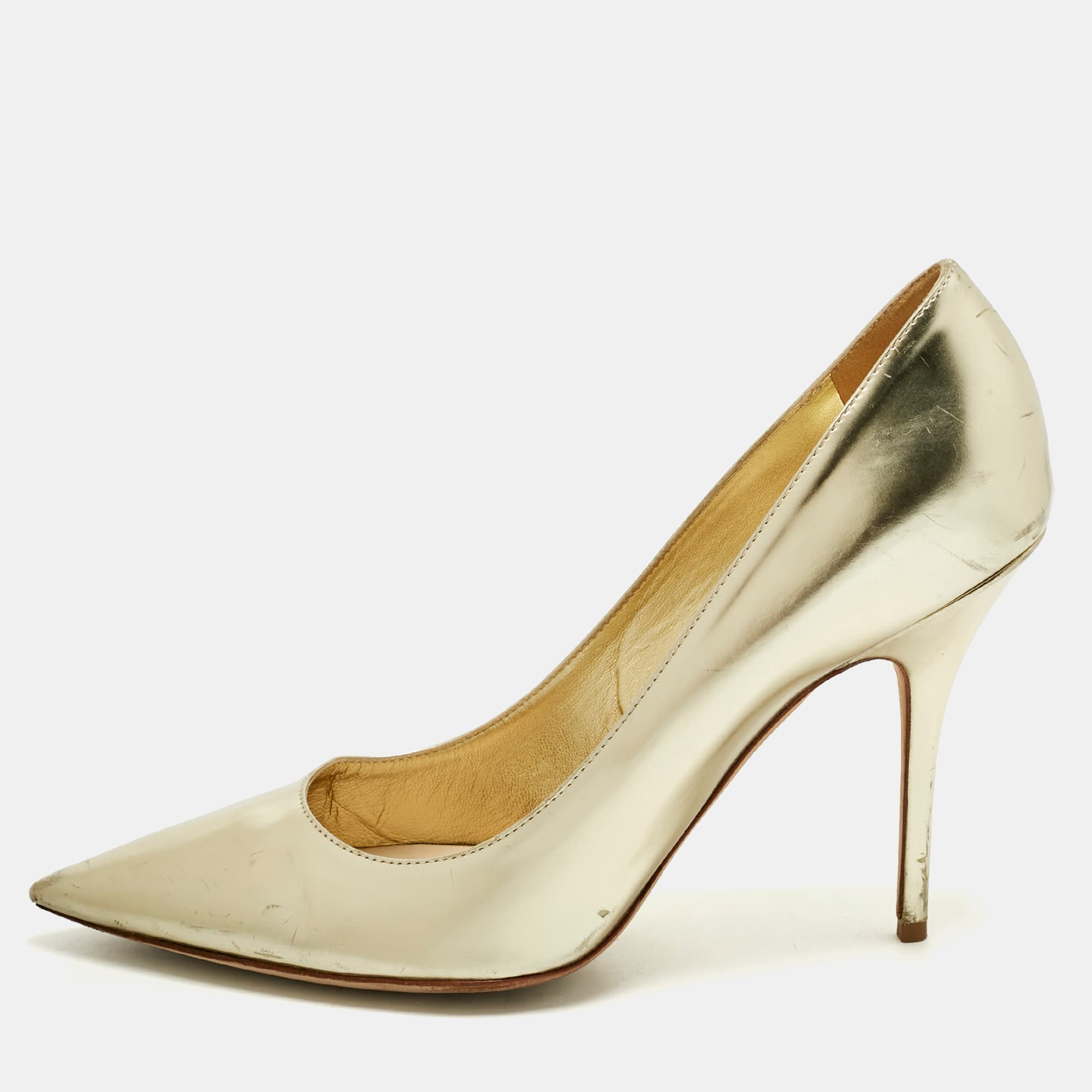 Dior Gold Patent Leather Cherie Pointed Toe Pumps Size 42