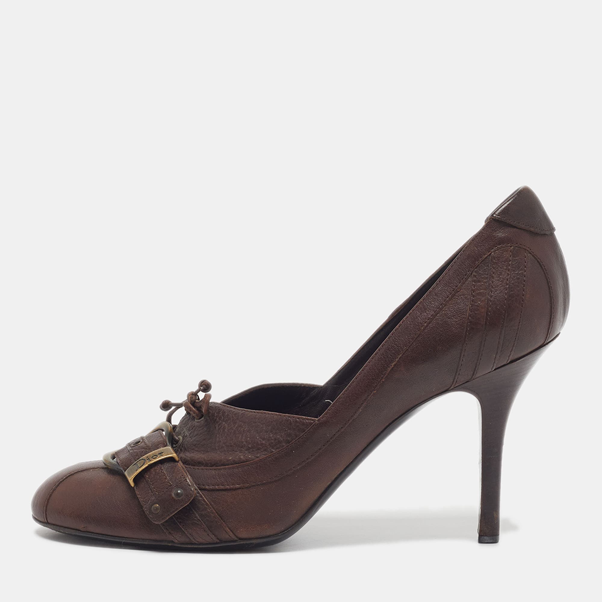 Dior Gaucho Size 40.5 Brown Leather Round Toe Pumps