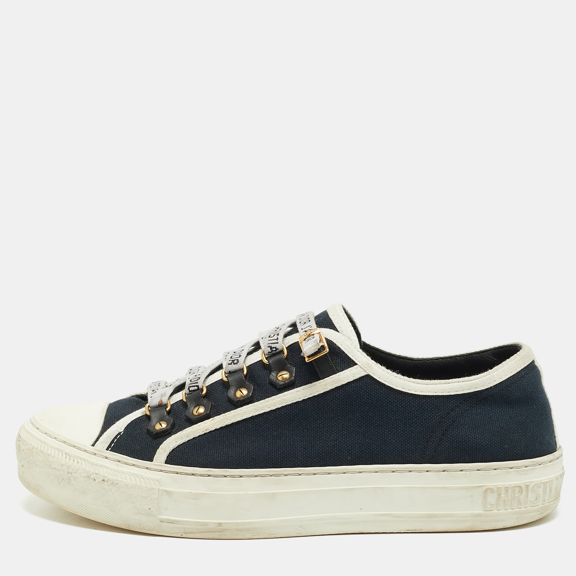 Dior Walk'n'Dior Size 38 Navy Blue/White Canvas Low Top Sneakers