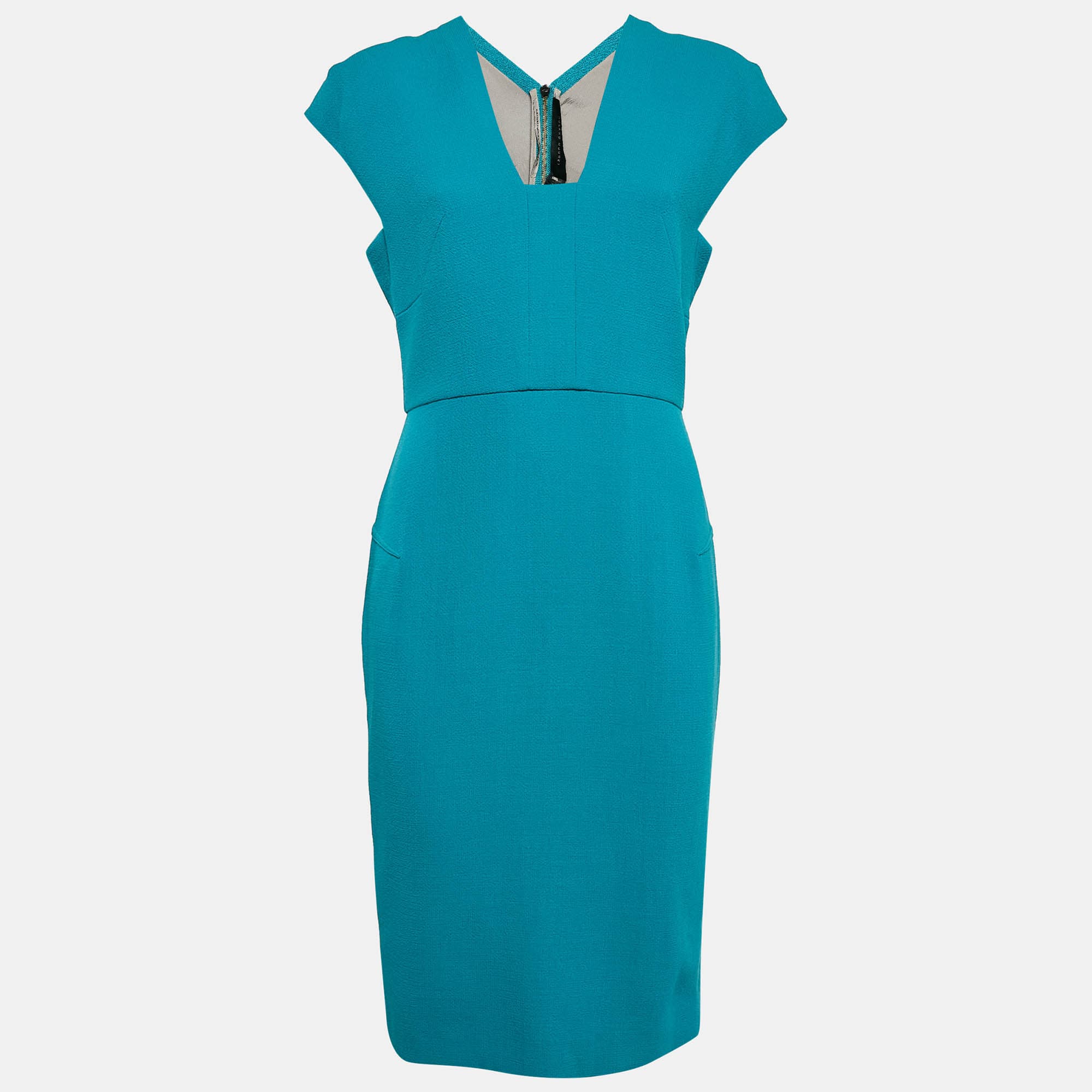 Etro Sea Green Double Wool Crepe Sleeveless Sheath Dress L