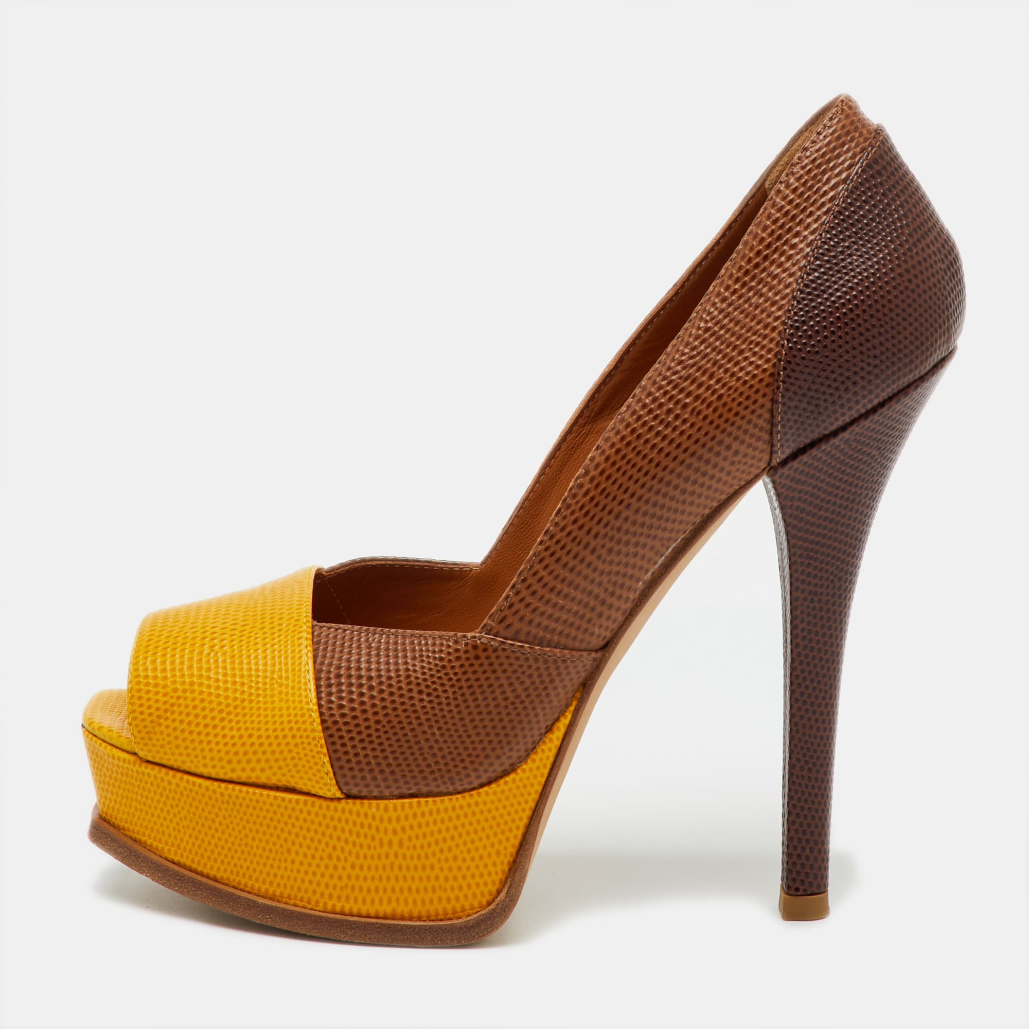 Fendi Fendista Size 38 Multicolor Lizard Embossed Leather Platform Pumps