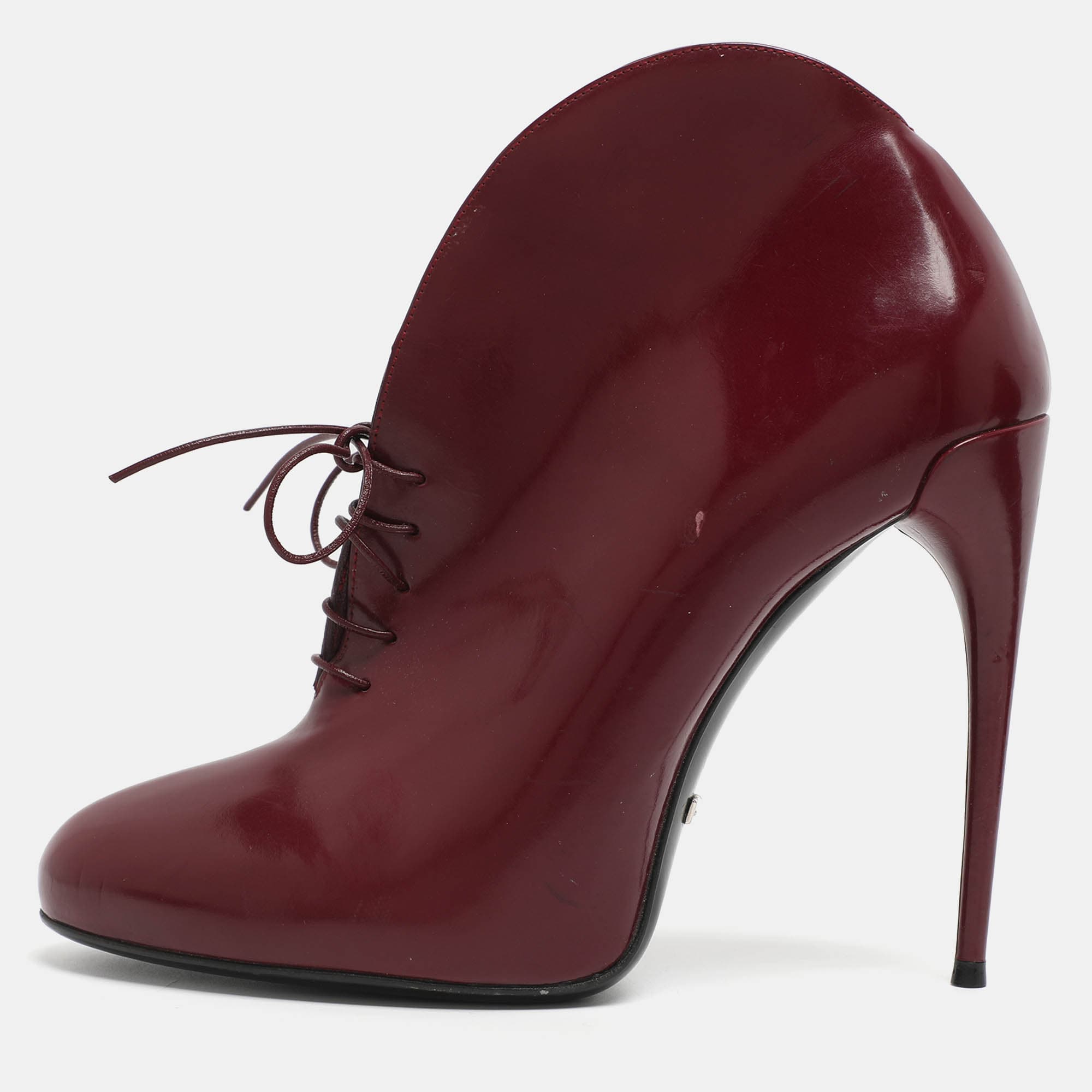Gucci Kim Size 38.5 Burgundy Leather Lace Up Ankle Boots