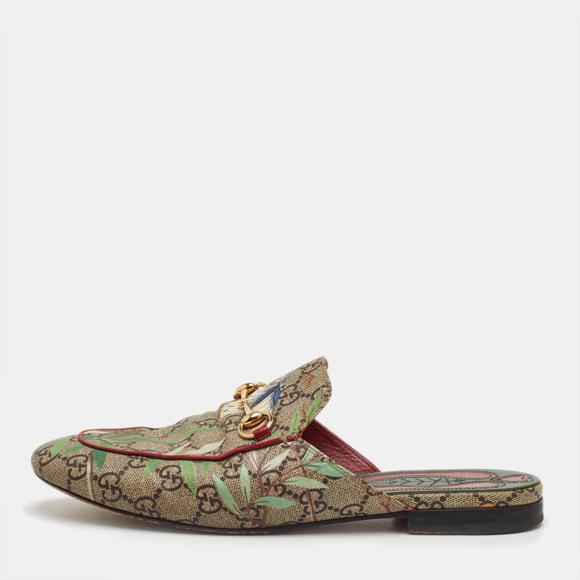 Gucci Princetown Size 39 Multicolor GG Supreme Canvas Tian Print Flat Mules