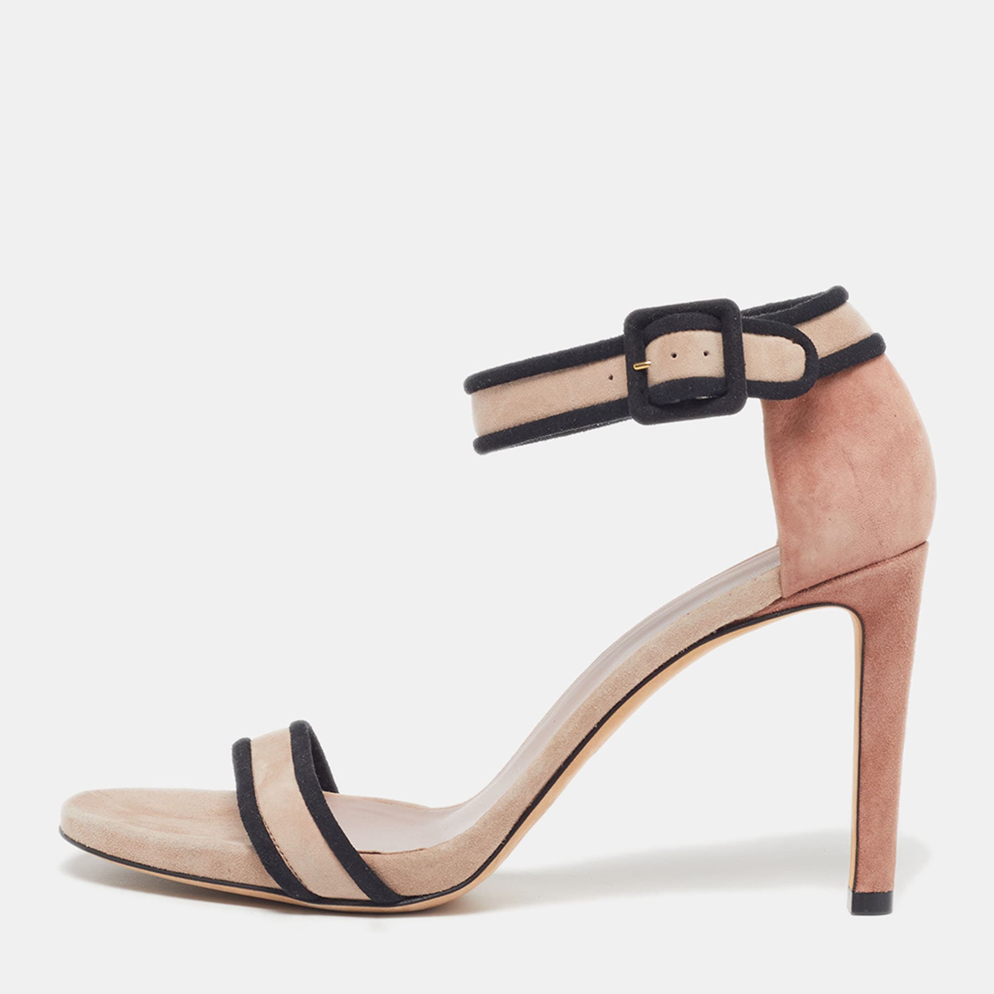 Gucci Size 39 Beige/Black Suede Ankle Strap Sandals