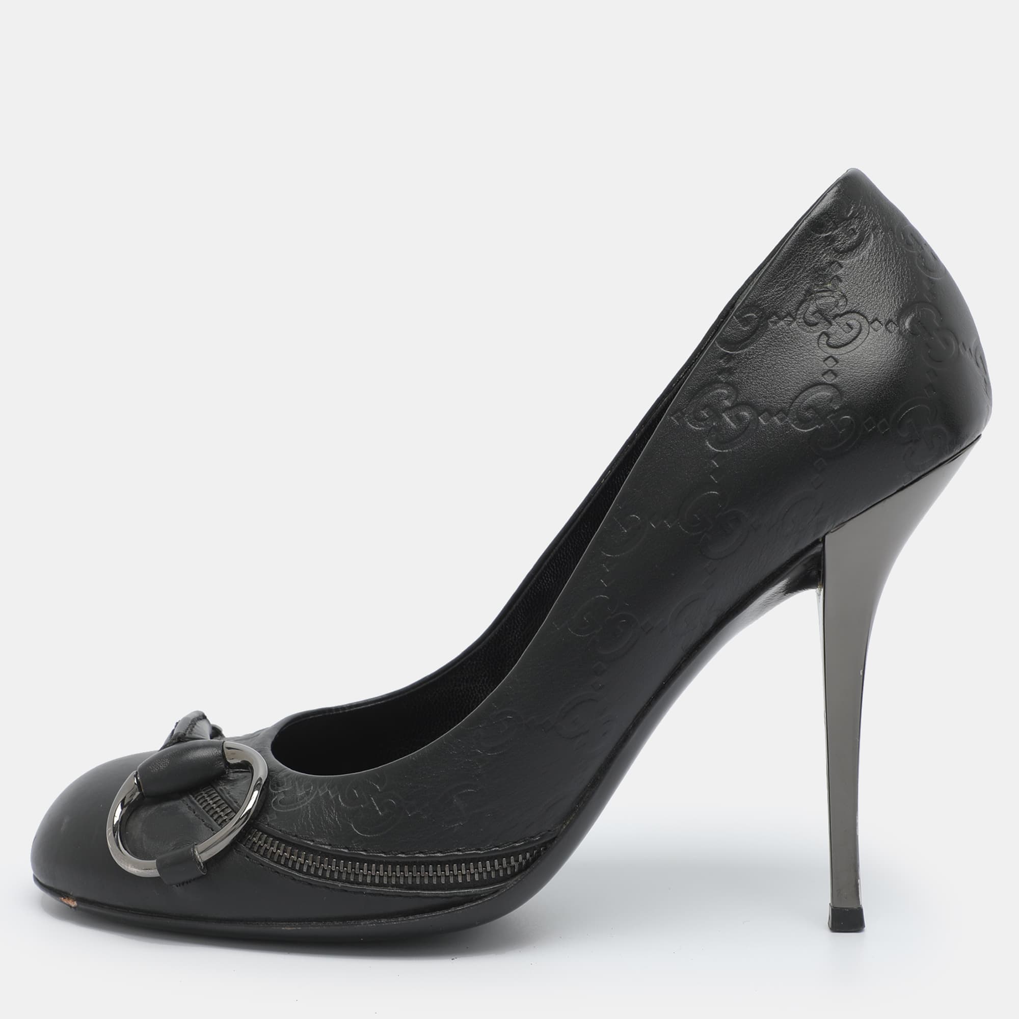 Gucci Horsebit Size 40 Black Guccissima Leather Pumps