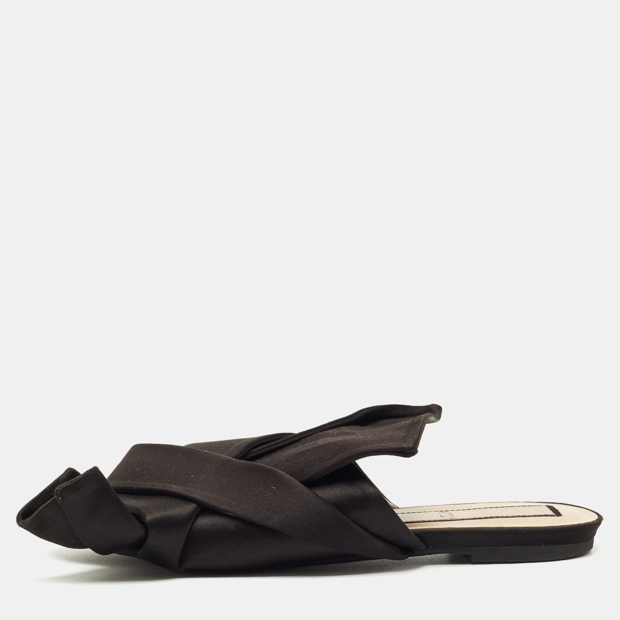 N21 Black Satin Knot Slide Sandals Size 39