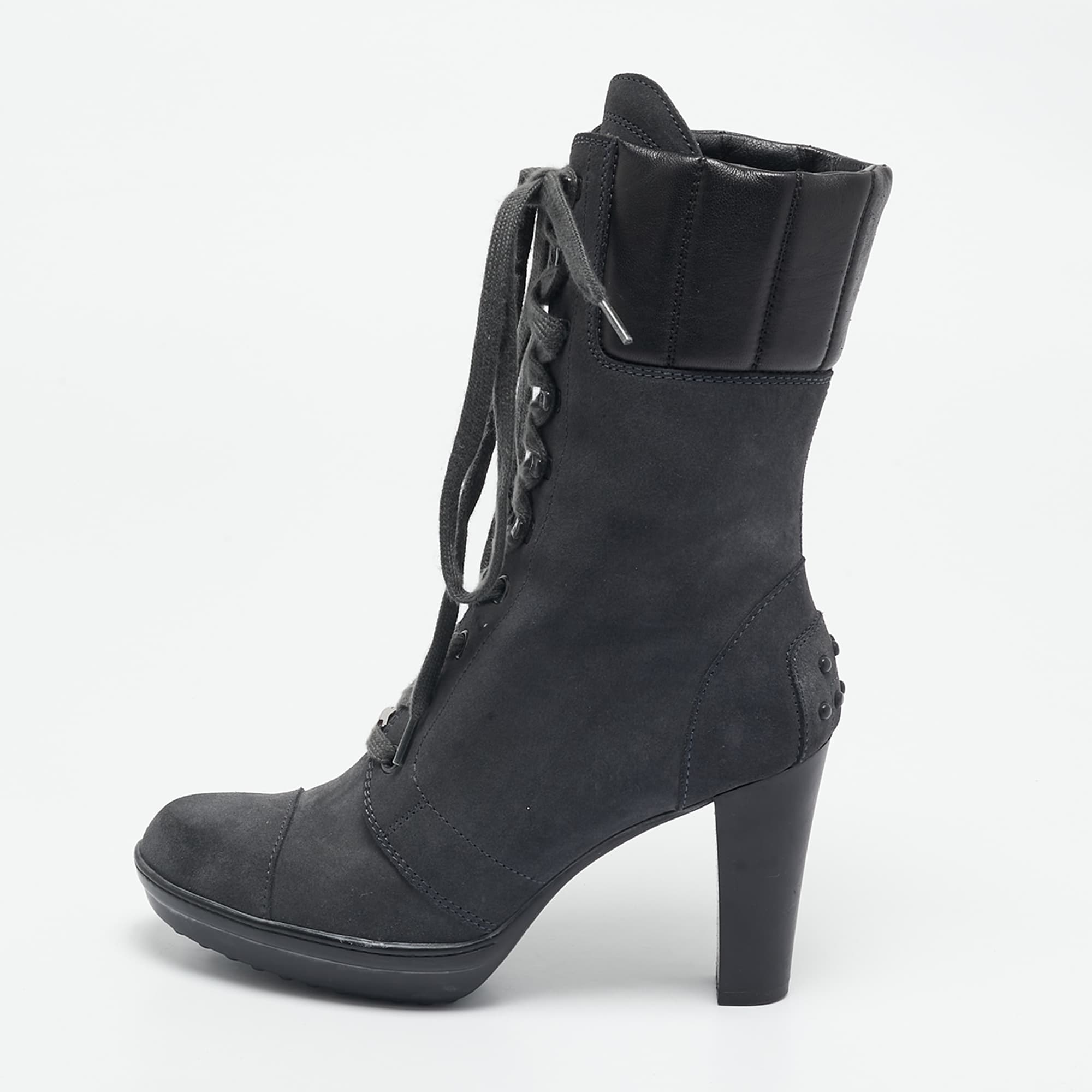 Tod's Grey/Black Suede and Leather Ankle Boots Size 36