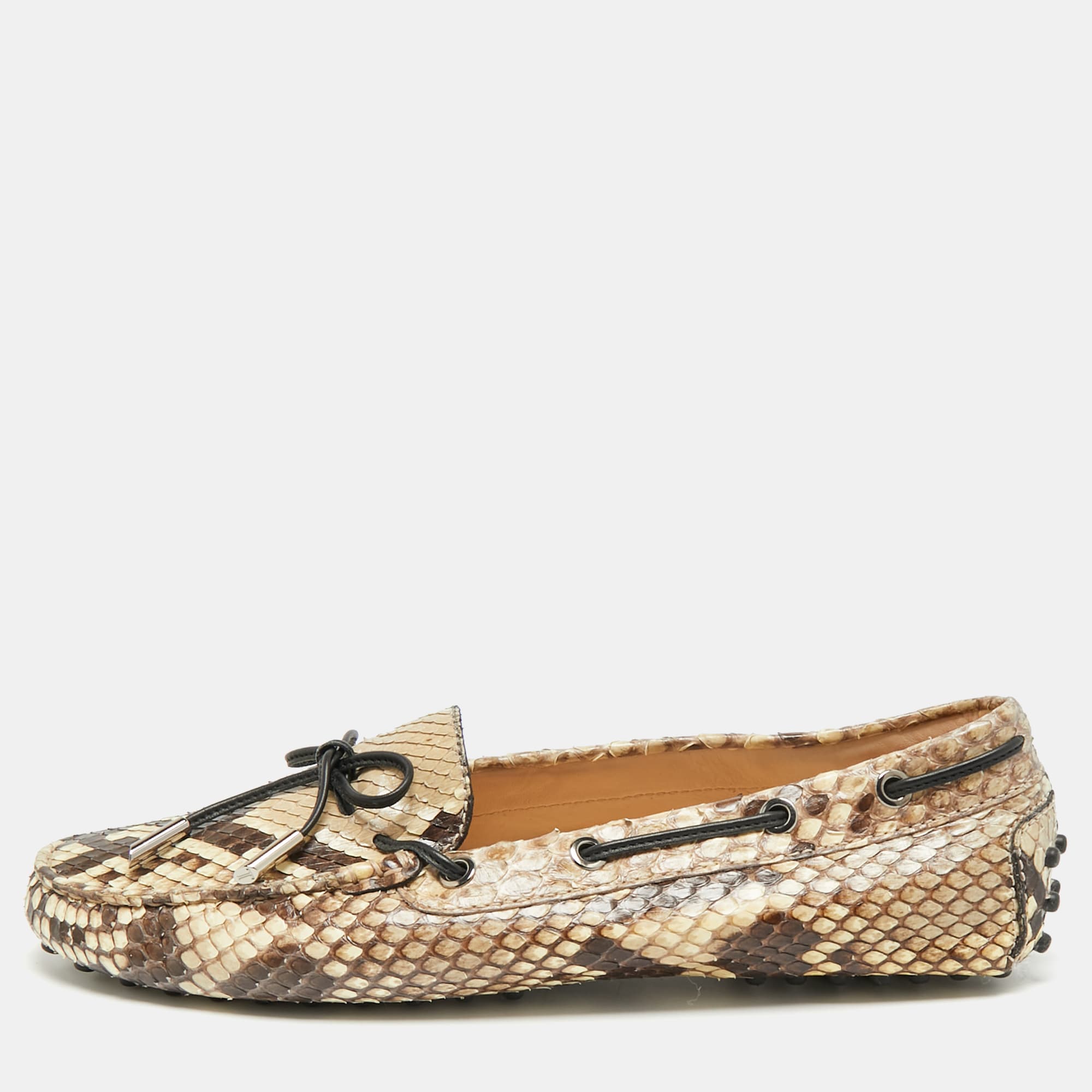 Tod's Gommino Size 39 Beige/Brown Python Leather Driver Loafers