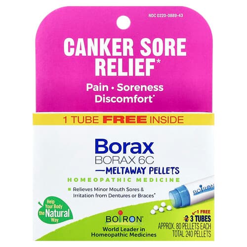 Boiron  Borax 6C  Meltaway Pellets  3 Tubes  Approx. 80 Pellets Each