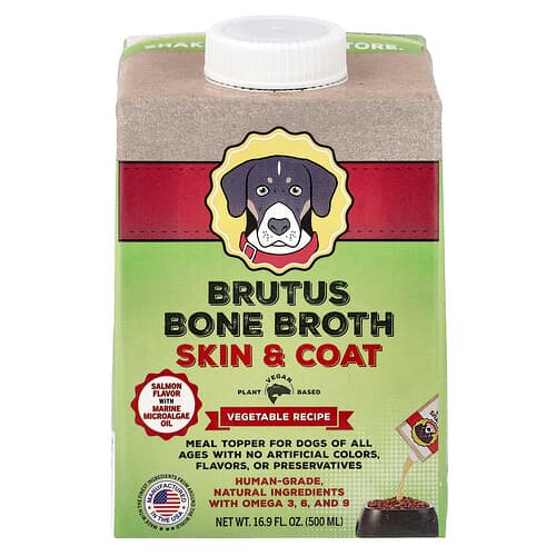 Brutus Bone Broth  Skin & Coat  Vegetable Recipe  For Dogs of All Ages  Salmon  16.9 fl oz (500 ml)