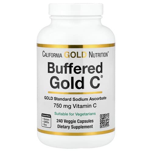 California Gold Nutrition  Buffered Gold C®  GOLD Standard Sodium Ascorbate (Vitamin C)  240 Veggie Capsules