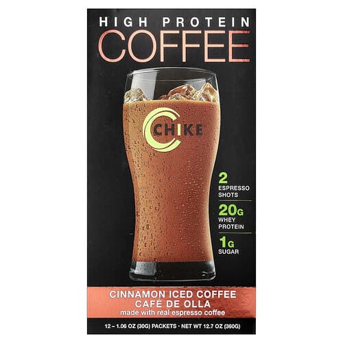 Chike Nutrition  High Protein Iced Coffee  Cinnamon  12 Packets  1.06 oz (30 g) Each