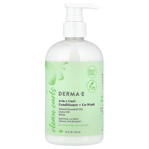 DERMA E  Clean Curls  2-in-1 Curl Conditioner + Co-Wash  For Wavy  Curly and Coily Hair  12 fl oz (355 ml)