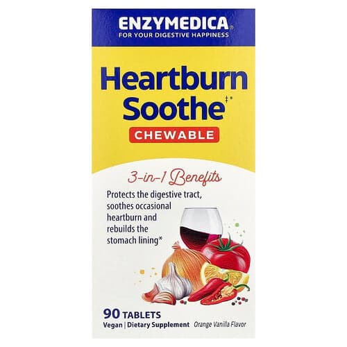 Enzymedica  Heartburn Soothe  Orange Vanilla  90 Tablets