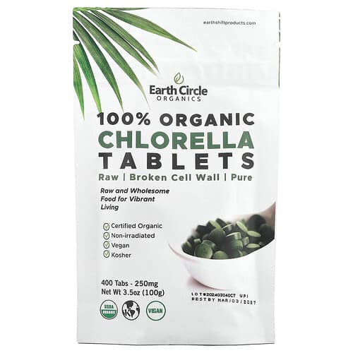 Earth Circle Organics  100% Organic Chlorella Tablets  400 Tablets
