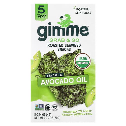 gimMe  Grab & Go Roasted Seaweed Snacks  Sea Salt & Avocado Oil  5 Pack  0.14 oz (4 g) Each