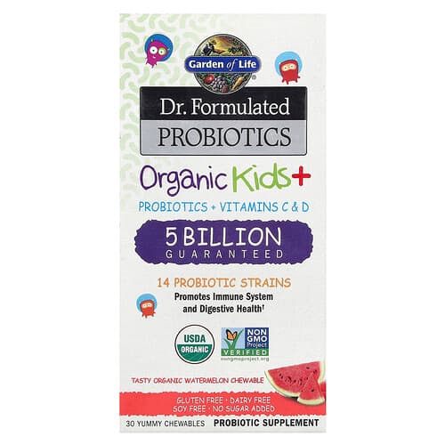 Garden of Life  Organic Kids+  Probiotics + Vitamins C & D  Watermelon   30 Yummy Chewables