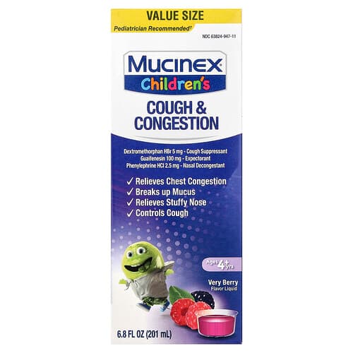 Mucinex  Children's  Cough & Congestion  Ages 4+ Yrs  Very Berry  6.8 fl oz (201 ml)