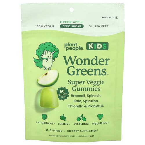 Plant People  Kids WonderGreens®  Super Veggie Gummies  Green Apple  30 Gummies