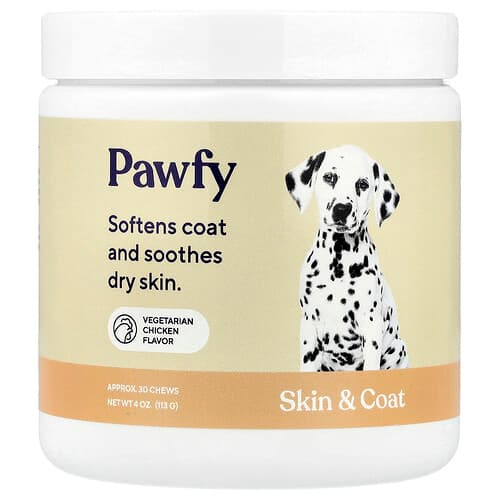 Pawfy  Skin & Coat  For Dogs  Vegetarian Chicken   Approx. 30 Chews  4 oz (113 g)