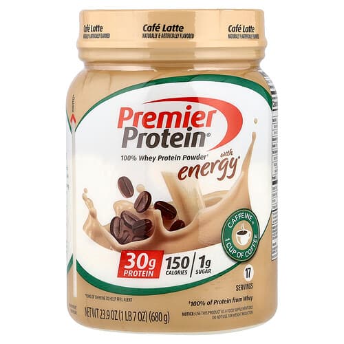 Premier Protein  100% Whey Protein Powder with Energy  Cafe Latte  1 lb 7 oz (680 g)
