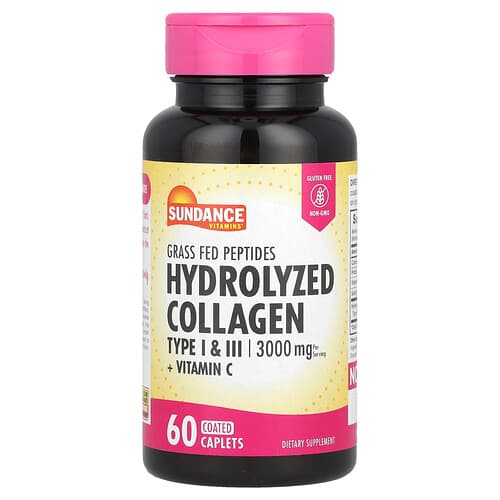 Sundance Vitamins  Hydrolyzed Collagen Type I & III + Vitamin C  60 Coated Caplets