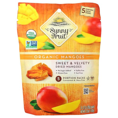 Sunny Fruit  Organic Dried Mangoes  5 Portion Packs  0.7 oz (20 g) Each