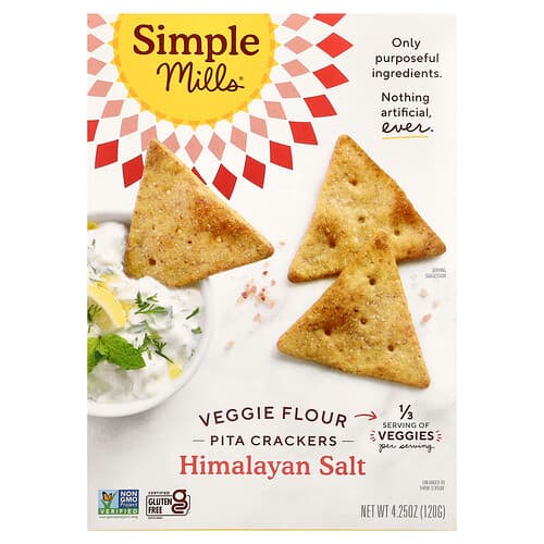 Simple Mills  Veggie Flour Pita Crackers  Himalayan Salt  4.25 oz (120 g)