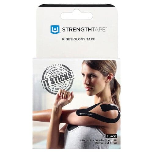 Strengthtape  Kinesiology Tape  Black  20 Pre-Cut Strips